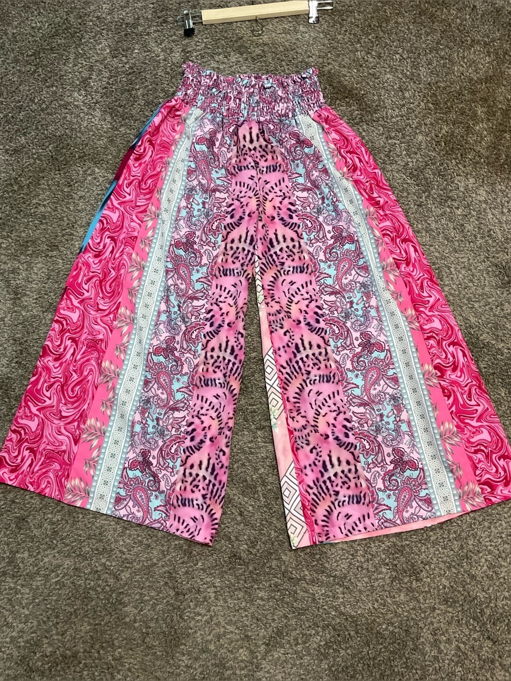 Smocked Waist Paisley Floral Wide Silky Feel Palazzo Pant S